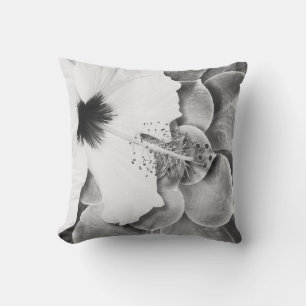 Black and White Hibiscus Scatter Cusion Throw Pillow