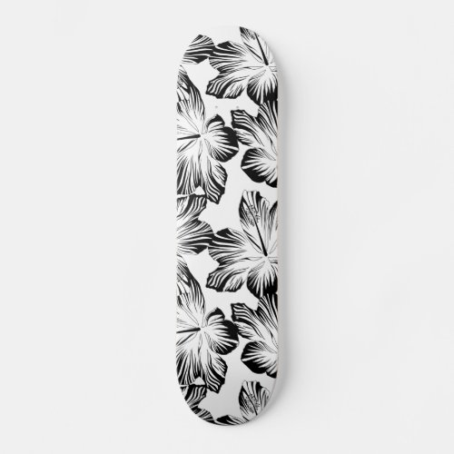 Black and white hibiscus skateboard