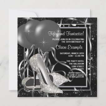 Black and White High Heels Womans Birthday Party Invitation | Zazzle