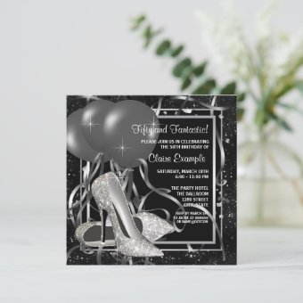 Black and White High Heels Womans Birthday Party Invitation | Zazzle