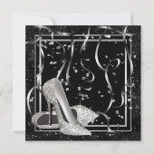 Black and White High Heels Womans Birthday Party Invitation (Back)