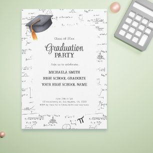 Black and White High School Math Graduation Invitation