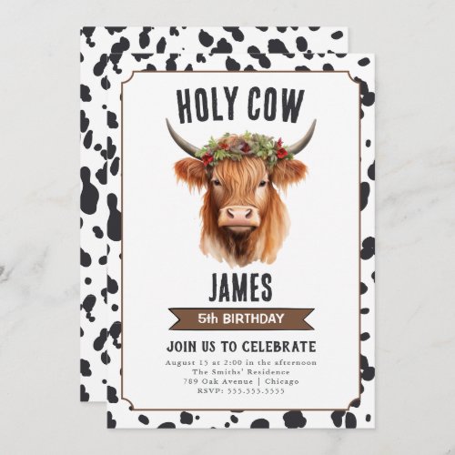 Black and White Highland Cow Birthday Party Invitation