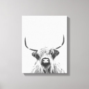 Black and White Highland Cow Canvas Print