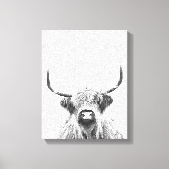 Black and White Highland Cow Canvas Print (Front)
