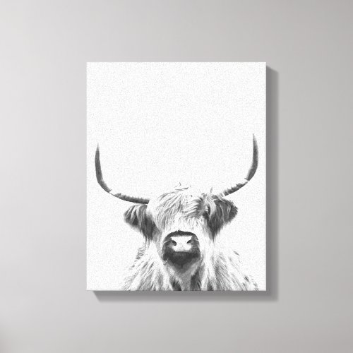 Black and White Highland Cow Canvas Print