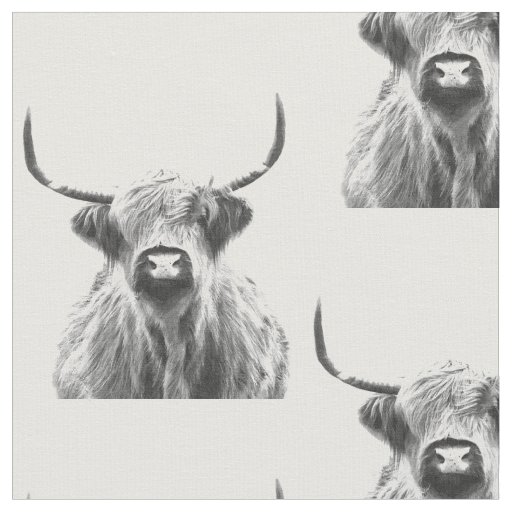 Black and White Highland Cow Fabric