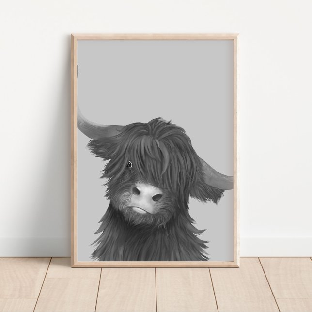 Black and White Highland Cow Illustration  Poster (Creator Uploaded)