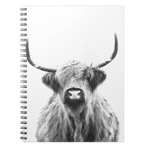 Black and White Highland Cow Portrait Notebook