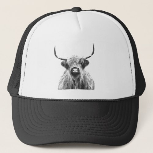 Black and White Highland Cow Portrait Trucker Hat