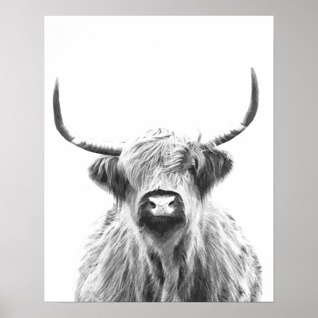 Black and White Highland Cow Poster (Front)
