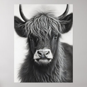 Black and White Highland Cow Poster