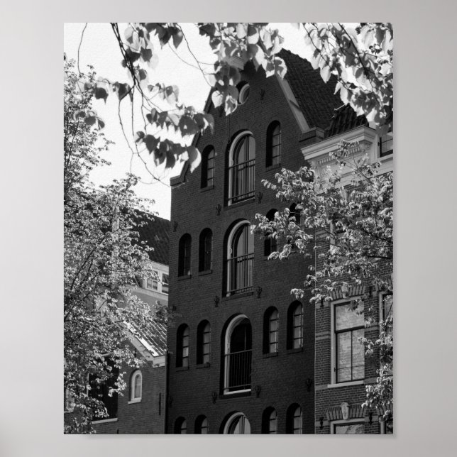 Black and white historical building in Amsterdam Poster (Front)