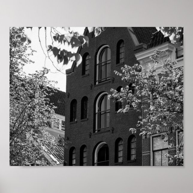 Black and white historical building in Amsterdam Poster (Front)