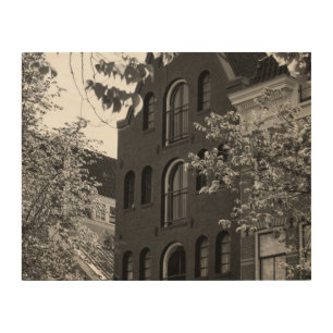Black and white historical building in Amsterdam Wood Wall Art