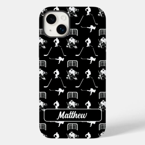 Black and White Hockey Modern Seamless Pattern Case_Mate iPhone 14 Plus Case