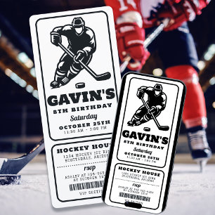 Black and White Hockey Ticket Sport Birthday Party Invitation