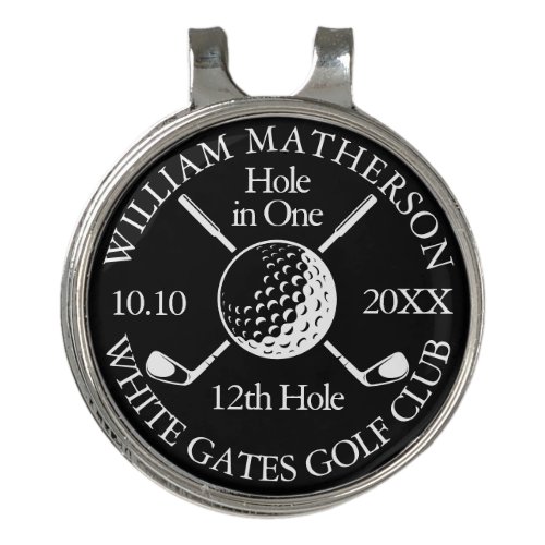 Black And White Hole in One Golf Ball Clubs Custom Golf Hat Clip
