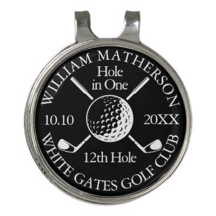 Black And White Hole in One Golf Ball Clubs Custom Hat Clip