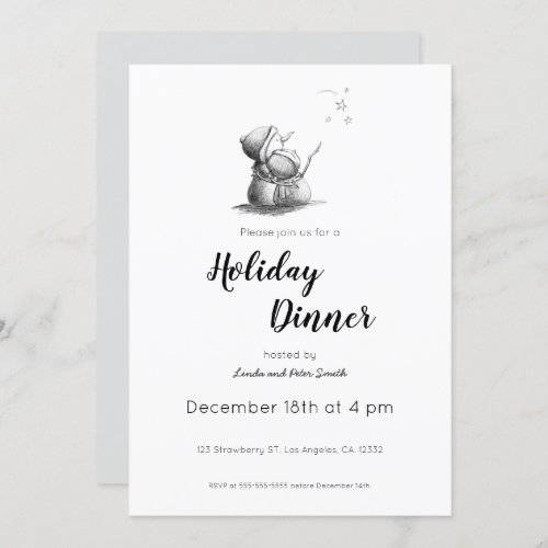 Black and white Holiday invitation with snowmen