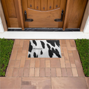 Black and White Holstein Cowhide Look Welcome Doormat