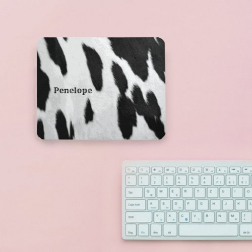 Black and White Holstein Cowhide Look With Name Mouse Pad