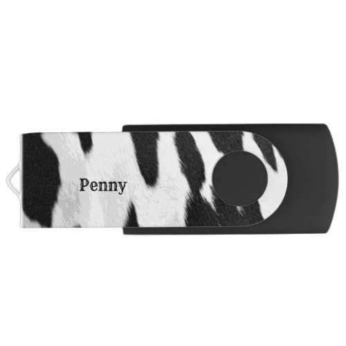 Black and White Holstein Cowhide with Your Name Flash Drive