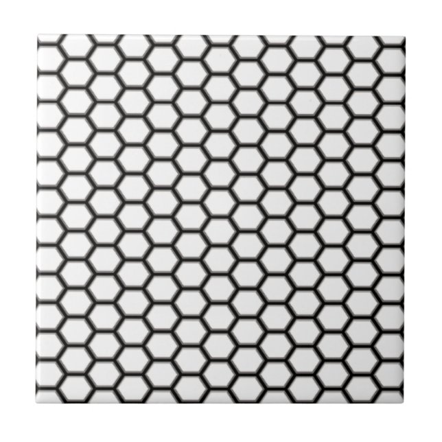 Black and White Honeycomb Diamond Pattern Ceramic Tile (Front)