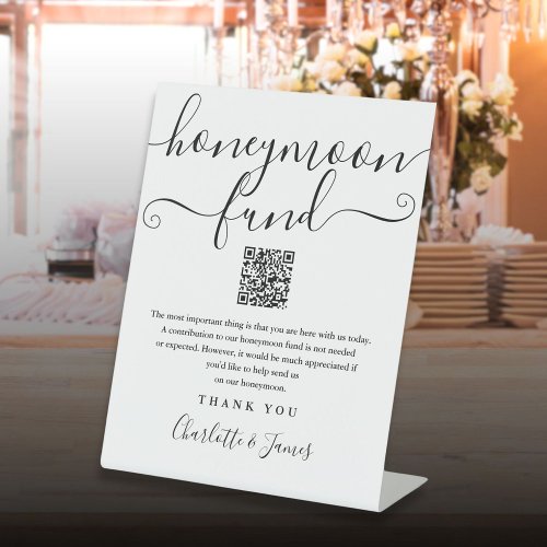 Black And White Honeymoon Fund QR Code Pedestal Sign