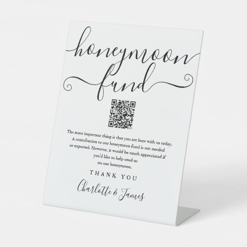 Black And White Honeymoon Fund QR Code Pedestal Sign