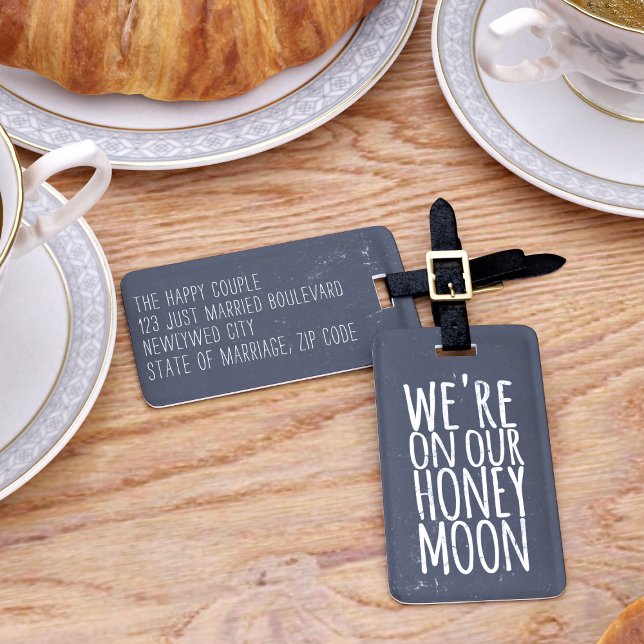 Black and White Honeymoon Travel Luggage Tag (Perfect luggage tag for the newlyweds and their Honeymoon adventures)