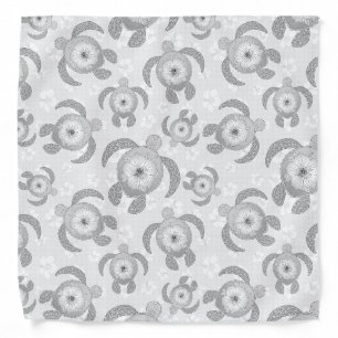 Black and White Honu Sea Turtles Hibiscus Flowers Bandana
