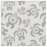 Black and White Honu Sea Turtles Hibiscus Flowers Fabric