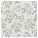 Black and White Honu Sea Turtles Hibiscus Flowers Fabric