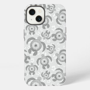 Black and White Honu Sea Turtles Hibiscus Flowers iPhone 13 Case