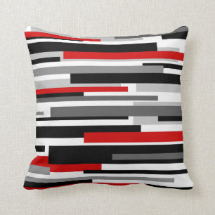 Black and White Horizontal Lines with Red Accent Throw Pillow
