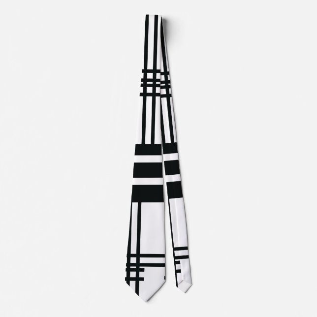 Black and White Horizontal Straight Abstract Tie (Front)