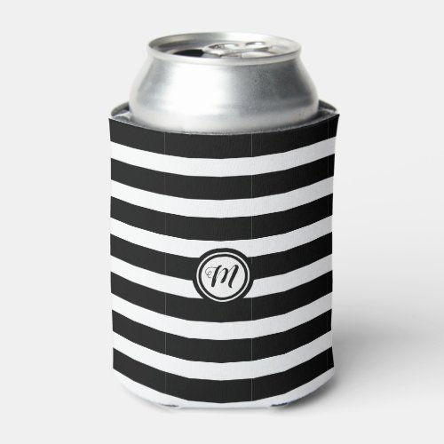  Black and White Horizontal Striped Monogram Can Cooler