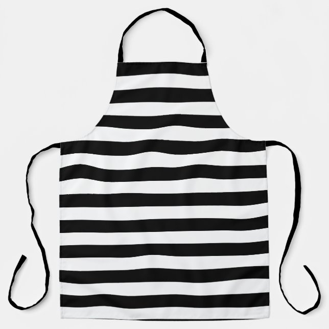 Black And White Horizontal Stripes Design Apron (Front)