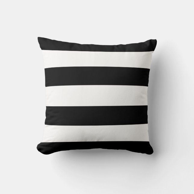 Black and White Horizontal Stripes Throw Pillow (Front)