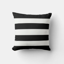 Black and White Horizontal Thick Striped Pillow