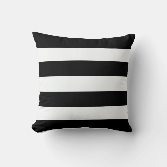 Black and White Horizontal Thick Striped Pillow (Front)