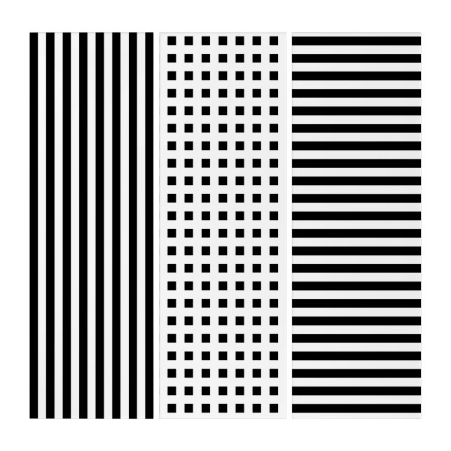 Black and white horizontal vertical lines & square triptych (Front)