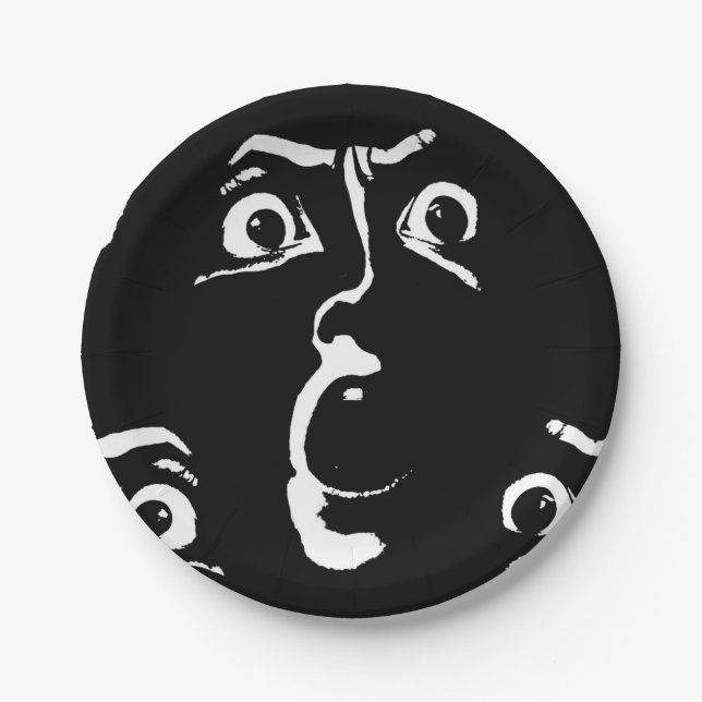 black and white horror face paper plates (Front)