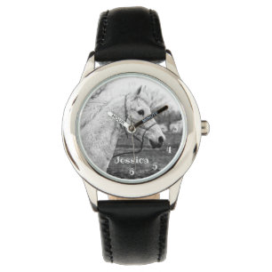 Black and White Horse Girls Watch