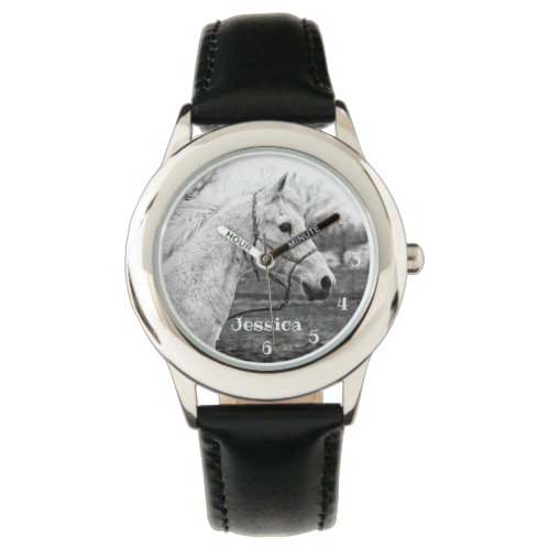 Black and White Horse Girls Watch