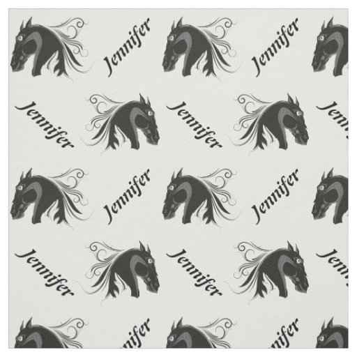 Black and white horse head and name personalized fabric