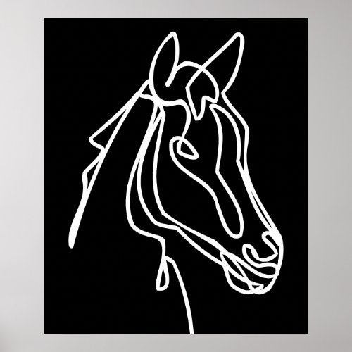 Black and white horse head drawing wall poster