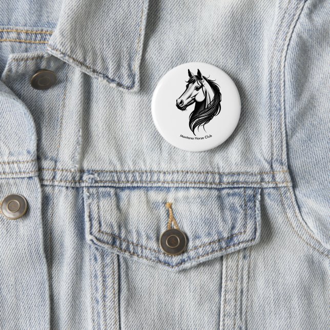 Black and white horse head illustration button (In Situ)