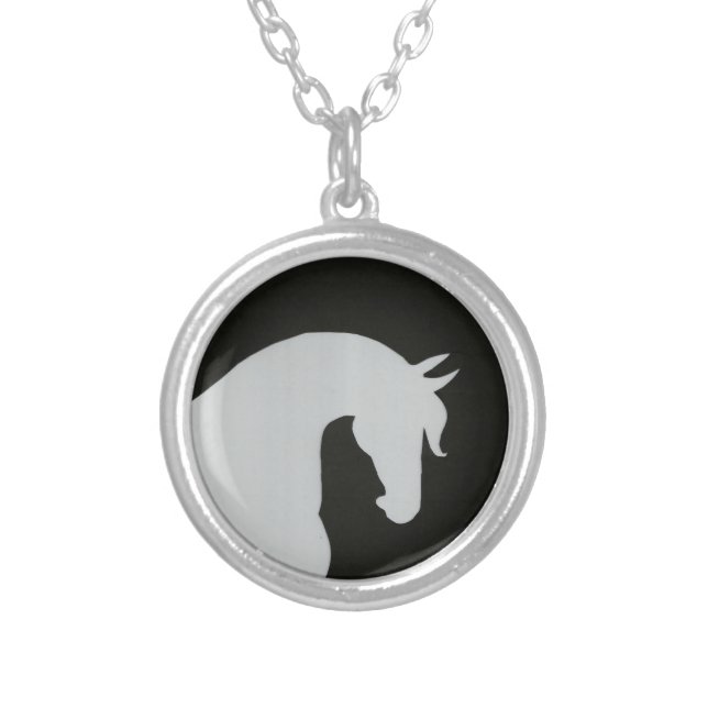 Black and White Horse Head Sillhouette Necklace (Front)